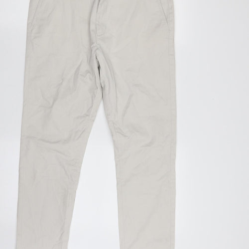 Dunnes Stores Mens Grey  Cotton Chino Trousers Size 32 in L30 in Slim Zip