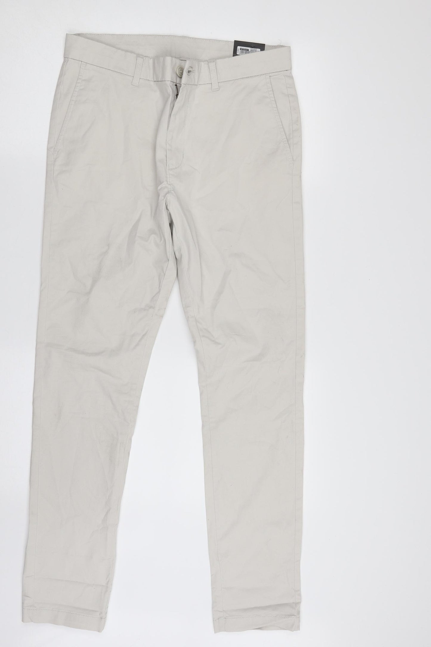 Dunnes Stores Mens Grey  Cotton Chino Trousers Size 32 in L30 in Slim Zip