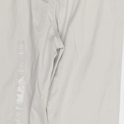 Dunnes Stores Mens Grey  Cotton Chino Trousers Size 32 in L30 in Slim Zip