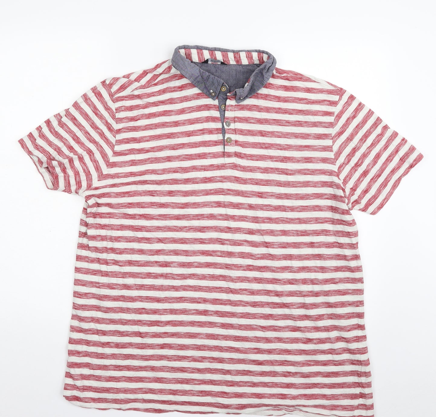 F&F Mens Red Striped 100% Cotton  Polo Size 2XL Collared Button