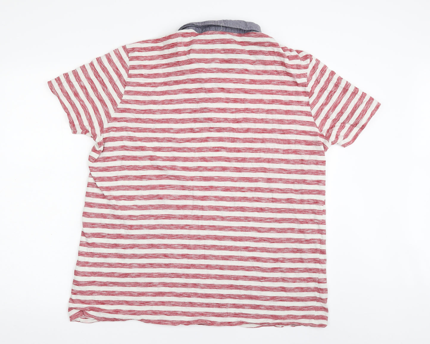 F&F Mens Red Striped 100% Cotton  Polo Size 2XL Collared Button