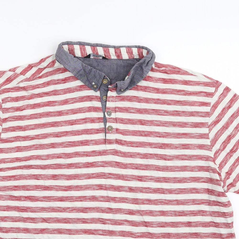 F&F Mens Red Striped 100% Cotton  Polo Size 2XL Collared Button