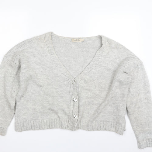 Nada del Riccio Womens Grey V-Neck  Acrylic Cardigan Jumper Size L