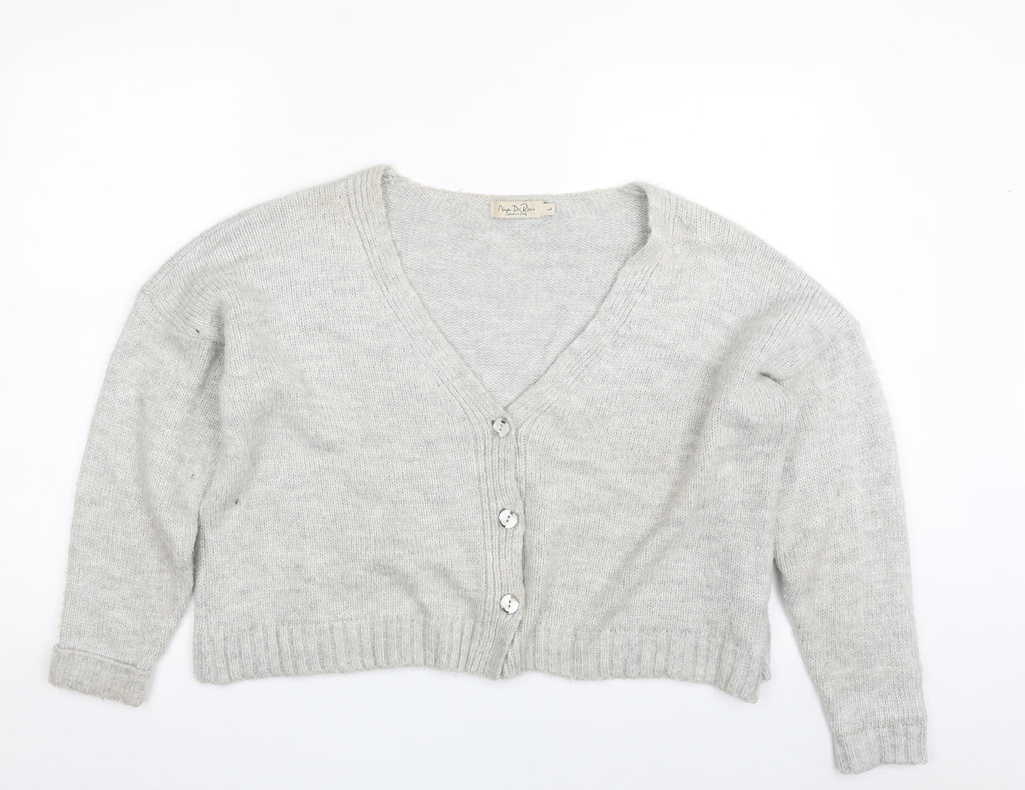 Nada del Riccio Womens Grey V-Neck  Acrylic Cardigan Jumper Size L