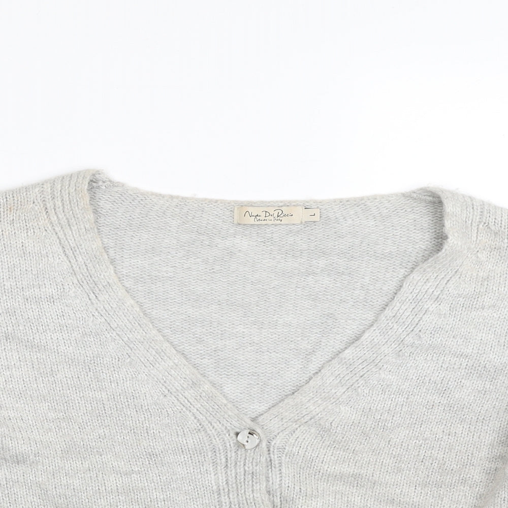 Nada del Riccio Womens Grey V-Neck  Acrylic Cardigan Jumper Size L
