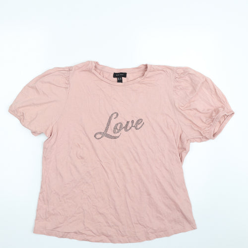 New Look Womens Pink  100% Cotton Basic T-Shirt Size 18 Crew Neck - Love