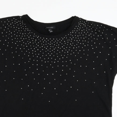 New Look Womens Black  Polyester Tunic T-Shirt Size 16 Crew Neck