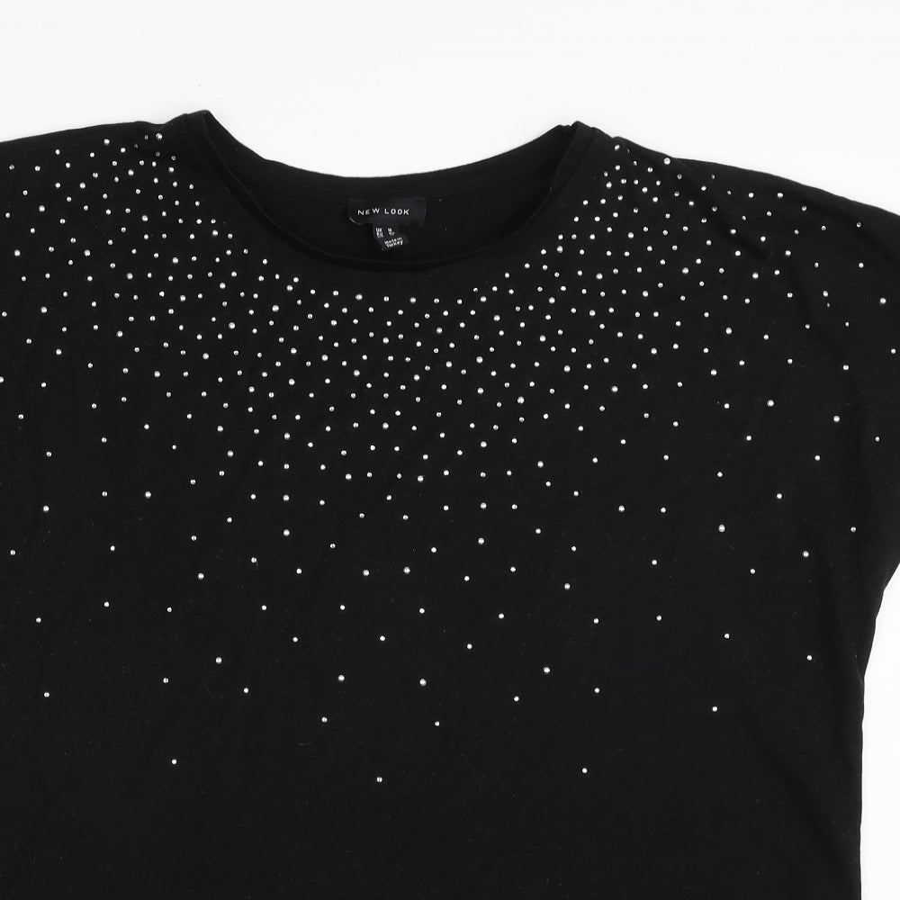 New Look Womens Black  Polyester Tunic T-Shirt Size 16 Crew Neck