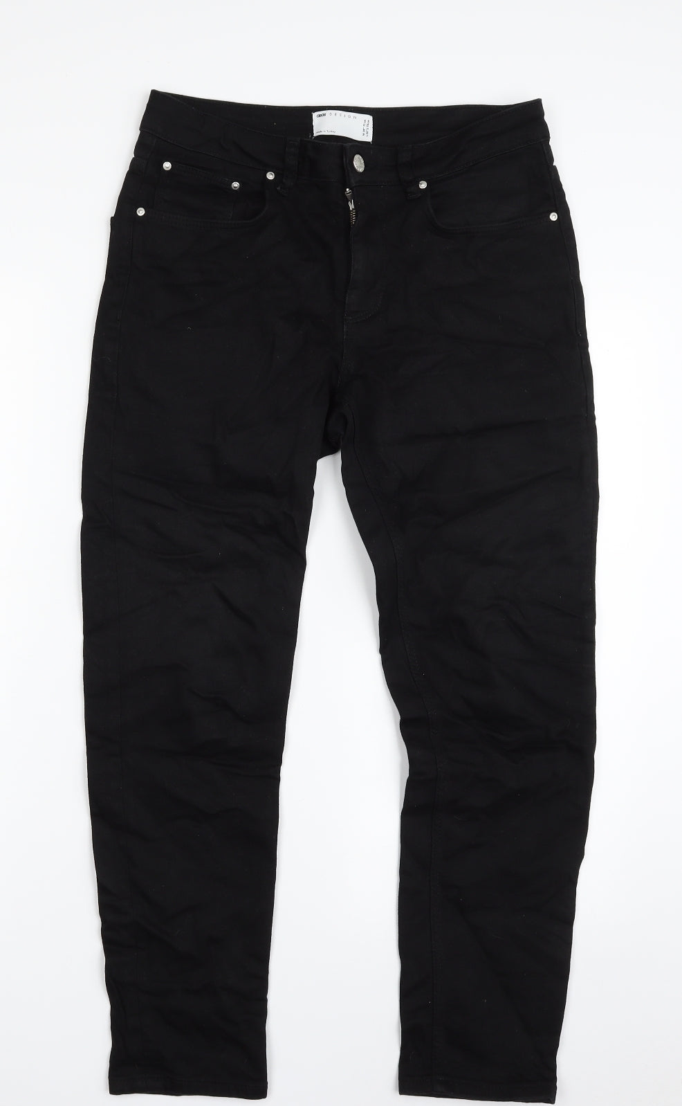 ASOS Mens Black  Cotton Tapered Jeans Size 28 in L30 in Slim Zip