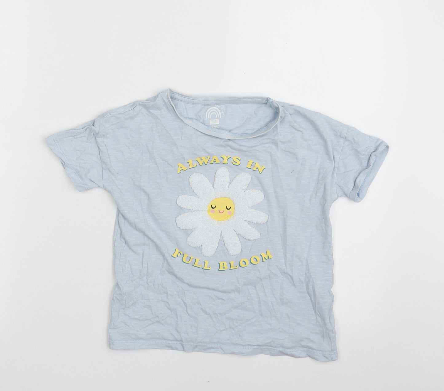 F&F Girls Blue  100% Cotton Basic T-Shirt Size 6-7 Years Crew Neck Pullover - Always in Full Bloom