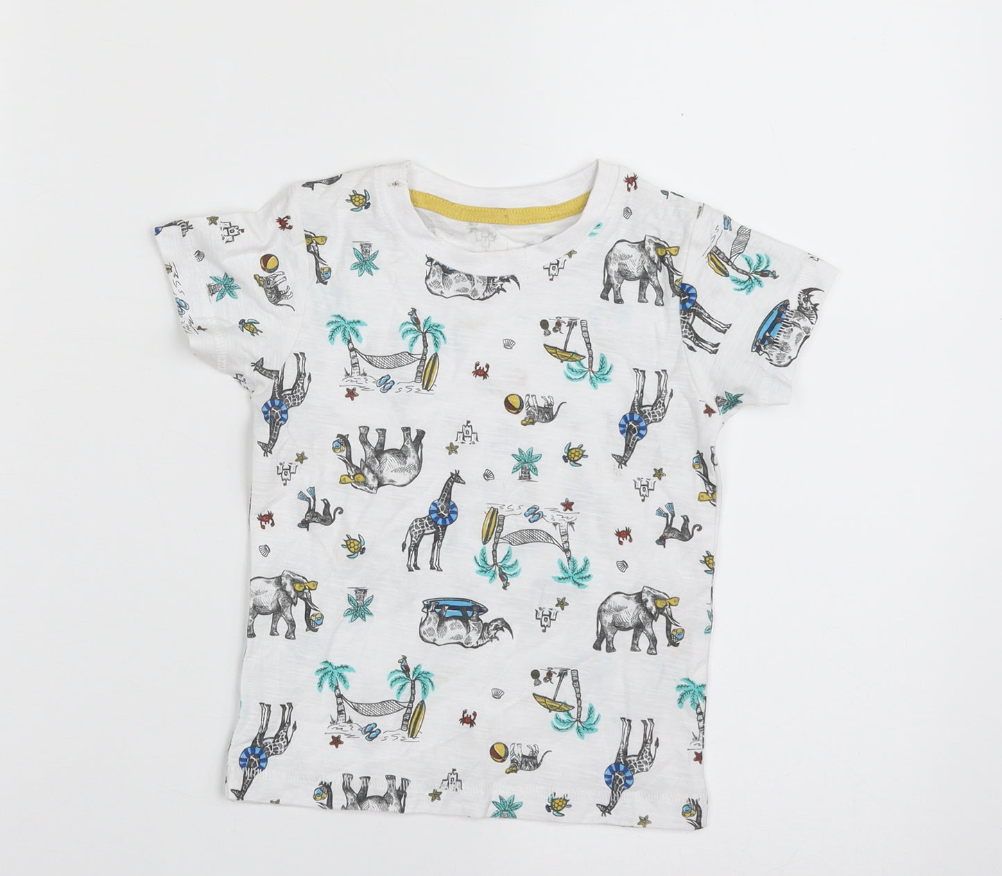 Matalan Boys White  100% Cotton Basic T-Shirt Size 12-18 Months Crew Neck Pullover - Elephant