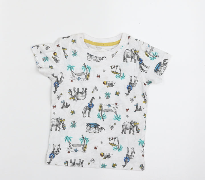 Matalan Boys White  100% Cotton Basic T-Shirt Size 12-18 Months Crew Neck Pullover - Elephant