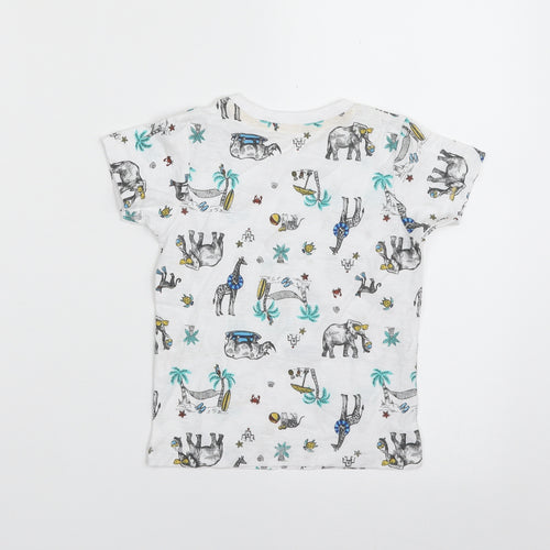 Matalan Boys White  100% Cotton Basic T-Shirt Size 12-18 Months Crew Neck Pullover - Elephant