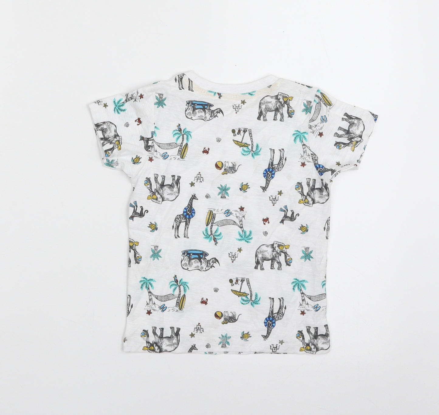 Matalan Boys White  100% Cotton Basic T-Shirt Size 12-18 Months Crew Neck Pullover - Elephant