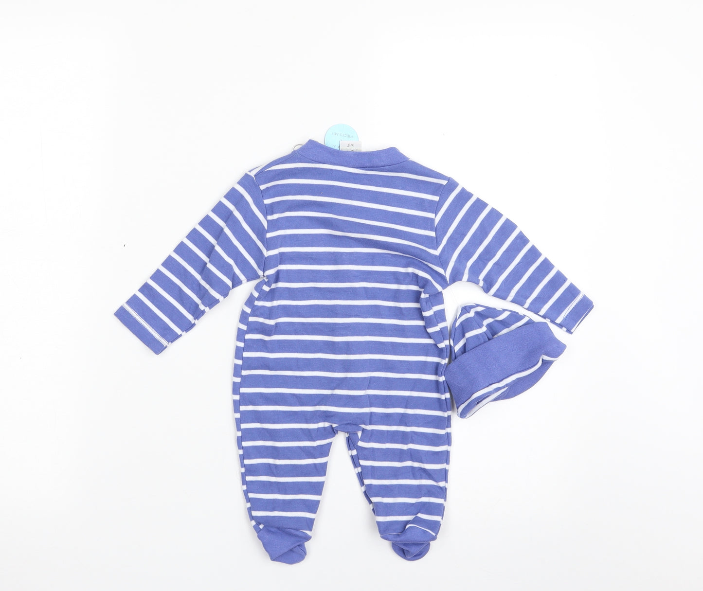 Just too Cute Baby Blue Striped 100% Cotton Babygrow One-Piece Size 0-3 Months  Snap - Dinosaur