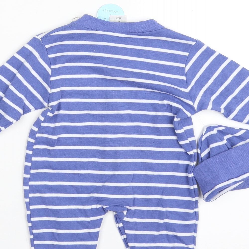 Just too Cute Baby Blue Striped 100% Cotton Babygrow One-Piece Size 0-3 Months  Snap - Dinosaur