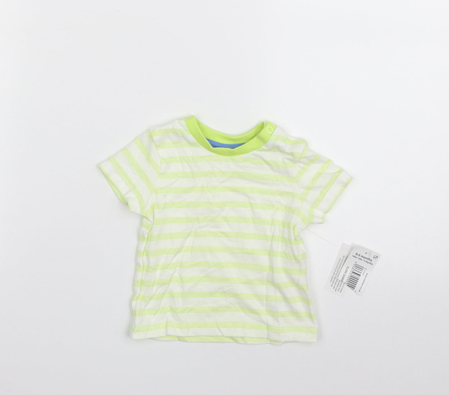 Matalan Boys Green Striped 100% Cotton Basic T-Shirt Size 0-3 Months Crew Neck Pullover