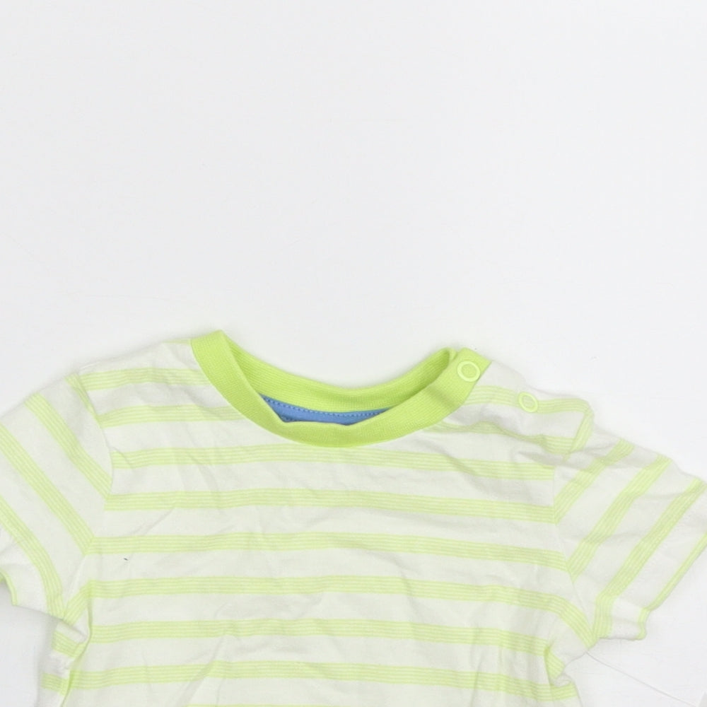 Matalan Boys Green Striped 100% Cotton Basic T-Shirt Size 0-3 Months Crew Neck Pullover
