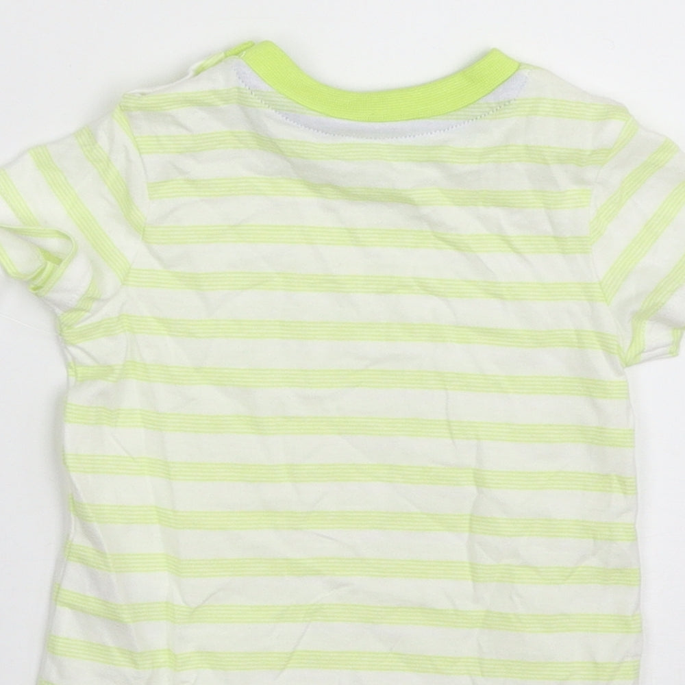 Matalan Boys Green Striped 100% Cotton Basic T-Shirt Size 0-3 Months Crew Neck Pullover