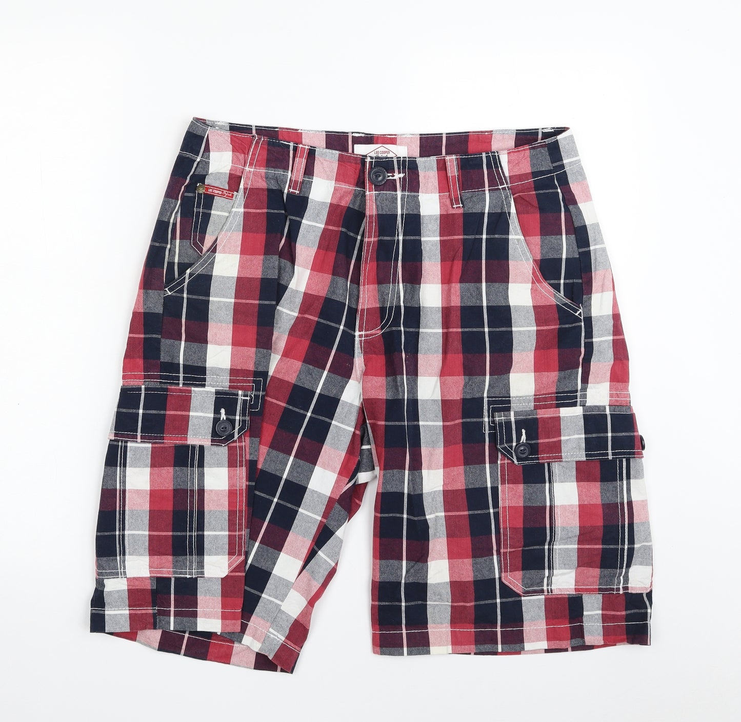 Lee Cooper Mens Multicoloured Check Cotton Cargo Shorts Size M L10 in Regular Zip