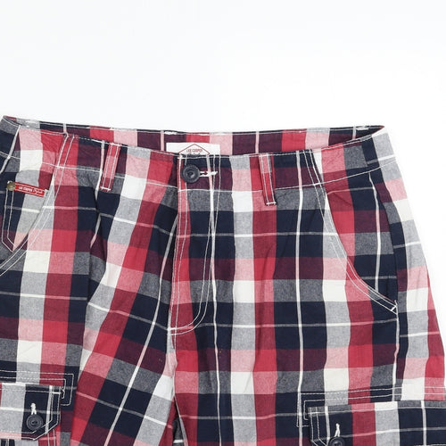 Lee Cooper Mens Multicoloured Check Cotton Cargo Shorts Size M L10 in Regular Zip