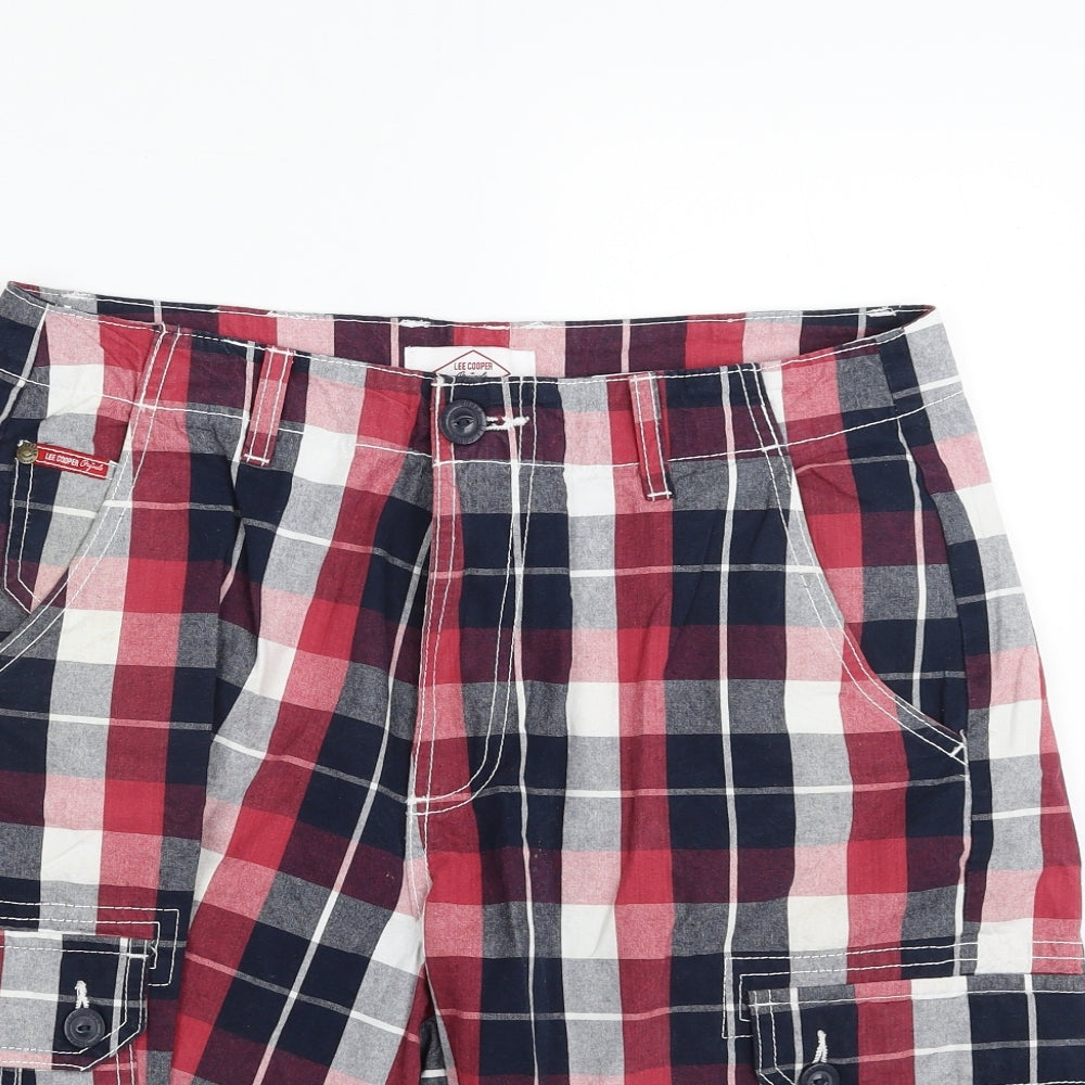 Lee Cooper Mens Multicoloured Check Cotton Cargo Shorts Size M L10 in Regular Zip