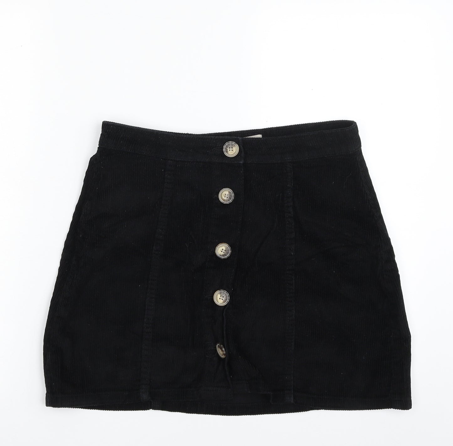 Denim & Co. Womens Black  Cotton A-Line Skirt Size 10   Button