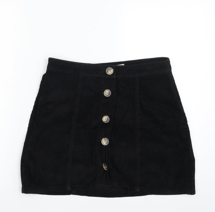 Denim & Co. Womens Black  Cotton A-Line Skirt Size 10   Button