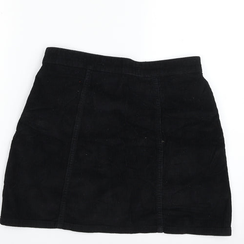 Denim & Co. Womens Black  Cotton A-Line Skirt Size 10   Button