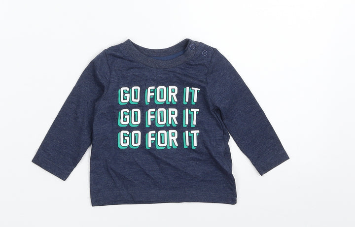 F&F Baby Blue Cotton Basic T-Shirt Size 0-3 Months Crew Neck Pullover - Go for It
