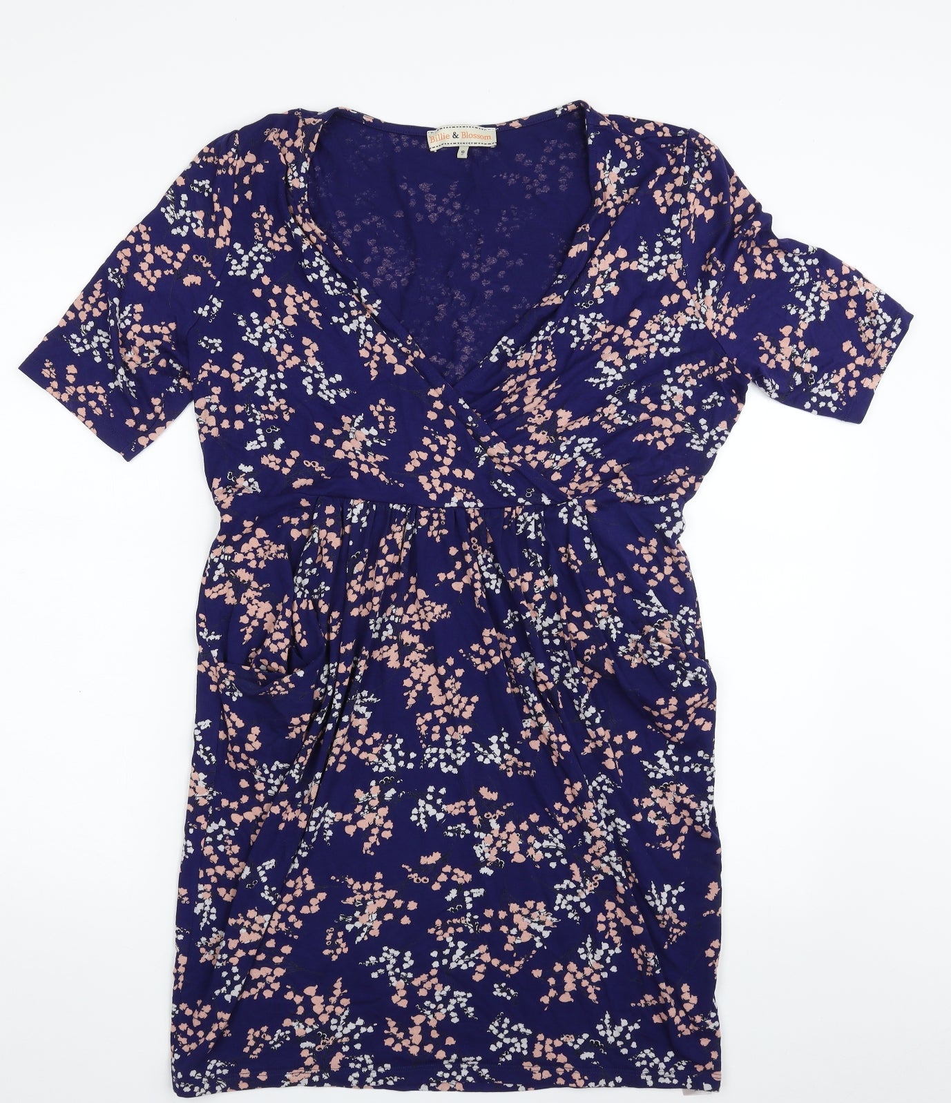 Billie & Blossom Womens Blue Floral Viscose Wrap Dress  Size 18  V-Neck Pullover