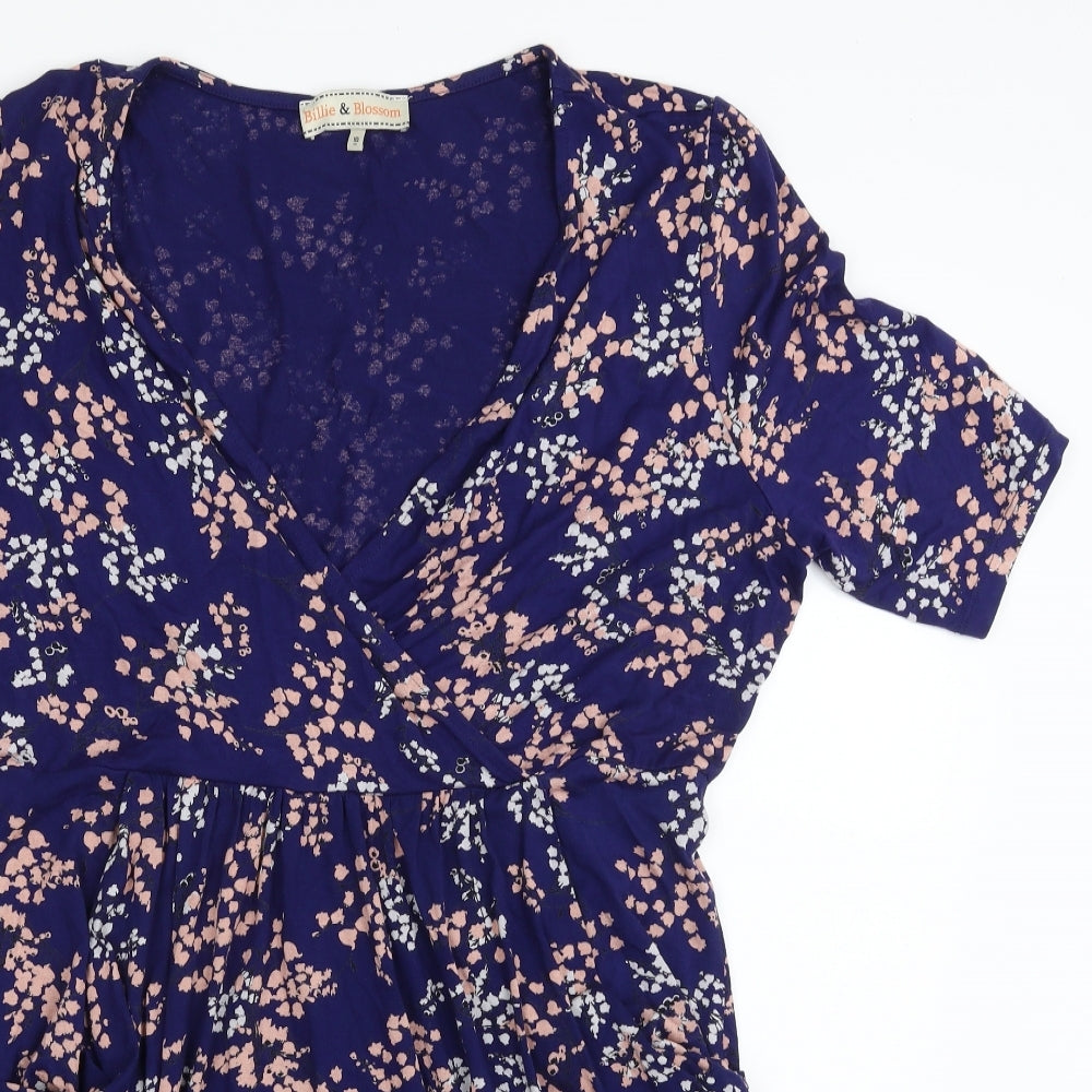 Billie & Blossom Womens Blue Floral Viscose Wrap Dress  Size 18  V-Neck Pullover