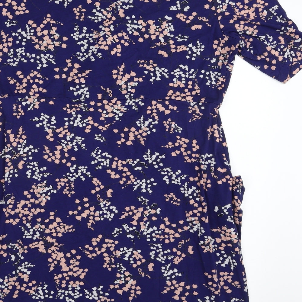 Billie & Blossom Womens Blue Floral Viscose Wrap Dress  Size 18  V-Neck Pullover