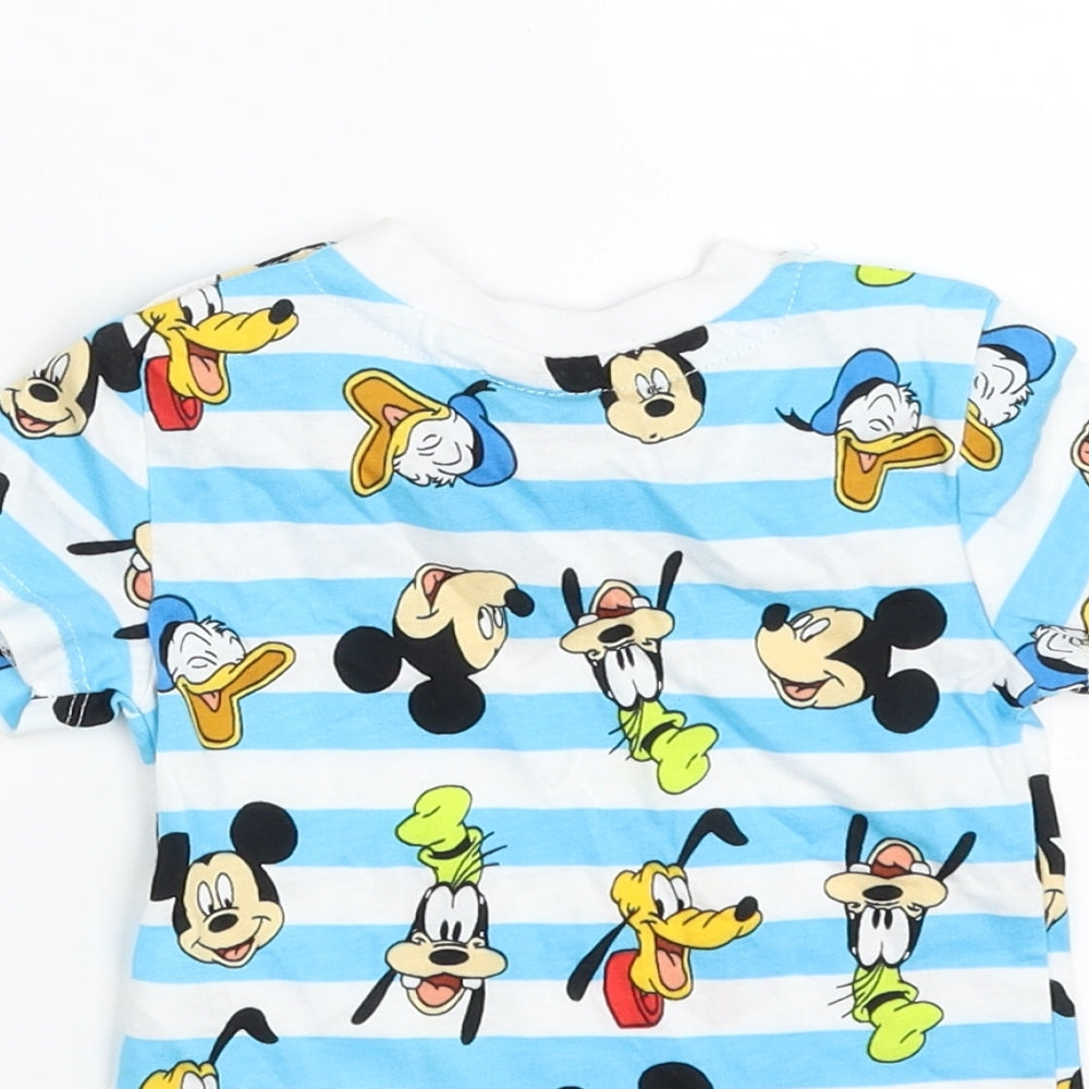 Primark Baby Blue Striped 100% Cotton Basic T-Shirt Size 0-3 Months Crew Neck Pullover - Mickey Mouse