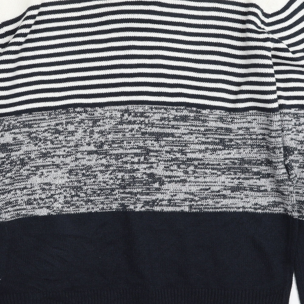 Brave Soul Mens White Crew Neck Striped Acrylic Pullover Jumper Size L