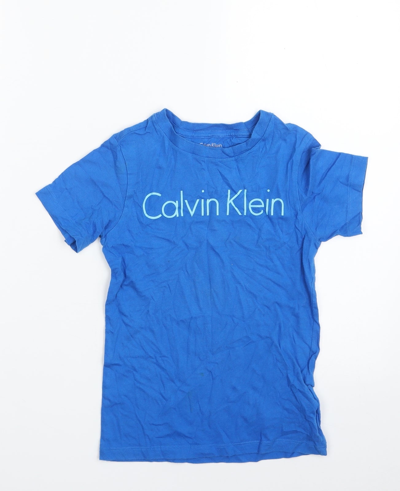 Calvin Klein Boys Blue  100% Cotton Basic T-Shirt Size 6-7 Years Crew Neck Pullover