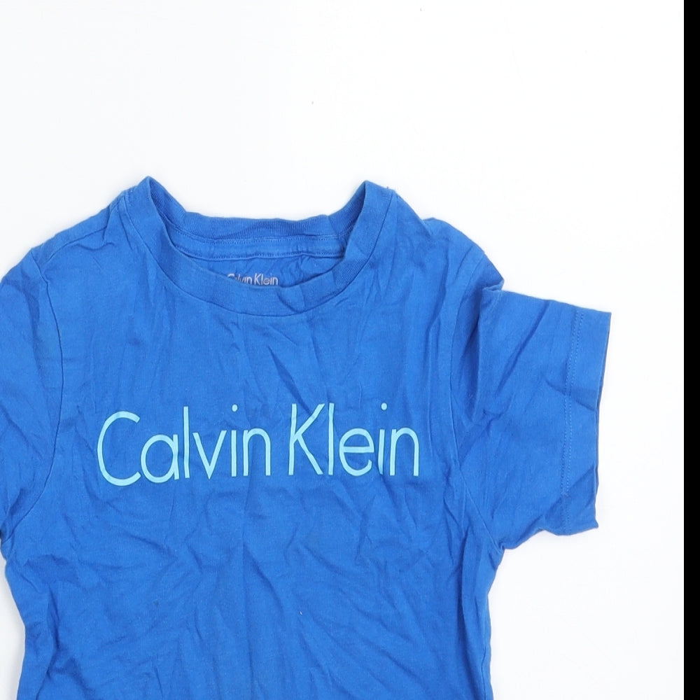 Calvin Klein Boys Blue  100% Cotton Basic T-Shirt Size 6-7 Years Crew Neck Pullover
