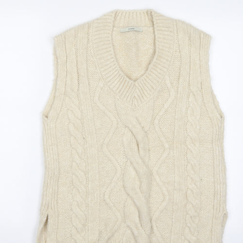 George Womens Beige V-Neck  Acrylic Vest Jumper Size 12   - Size 12-14