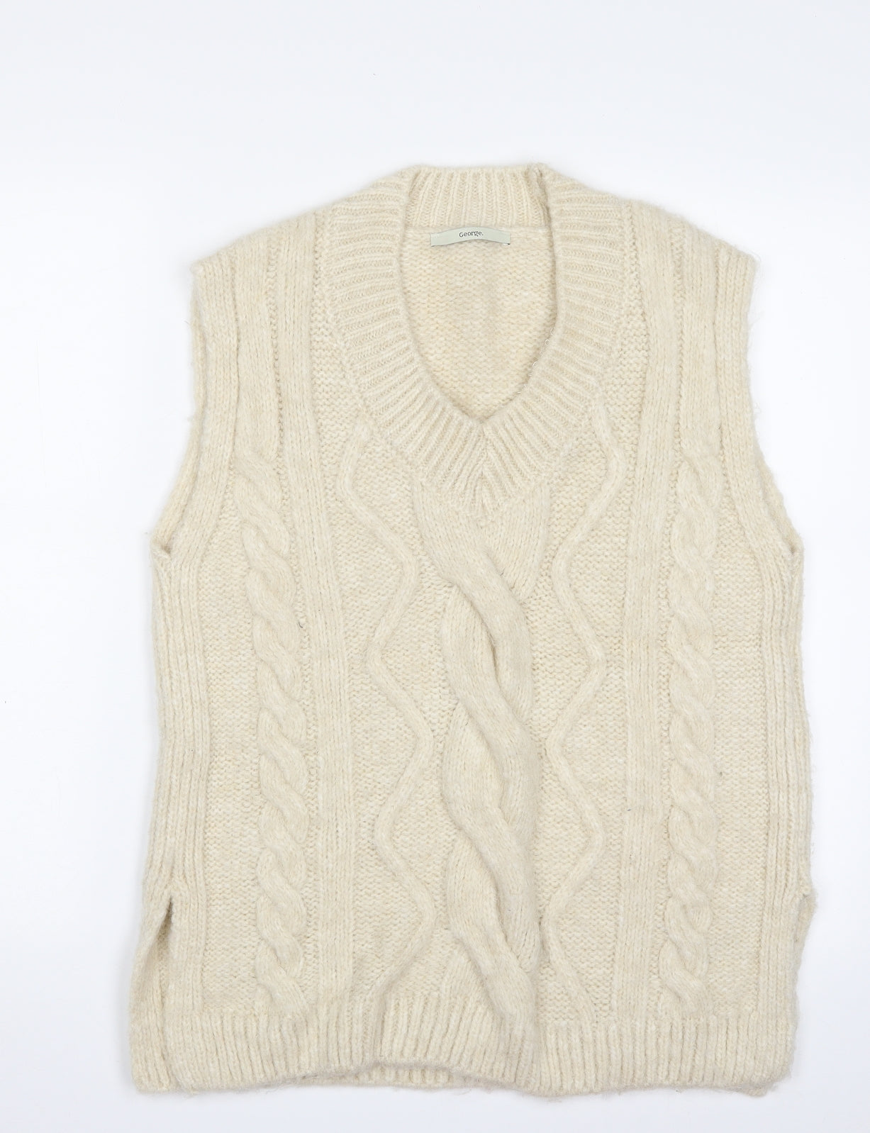 George Womens Beige V-Neck  Acrylic Vest Jumper Size 12   - Size 12-14