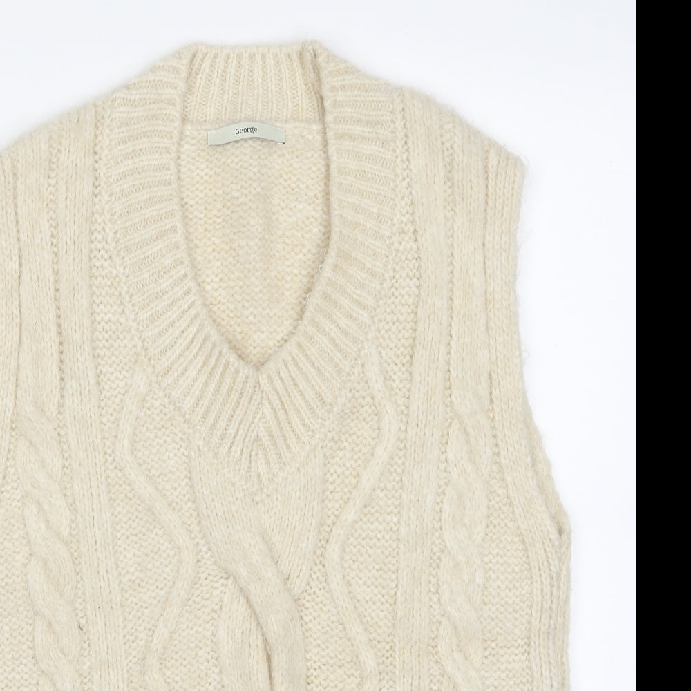 George Womens Beige V-Neck  Acrylic Vest Jumper Size 12   - Size 12-14