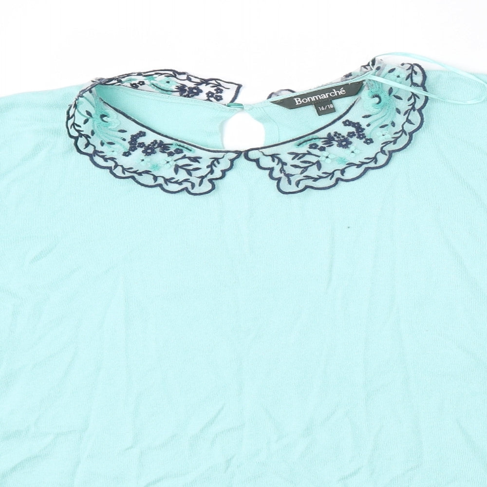 Bonmarché Womens Green Round Neck  Acrylic Pullover Jumper Size 16