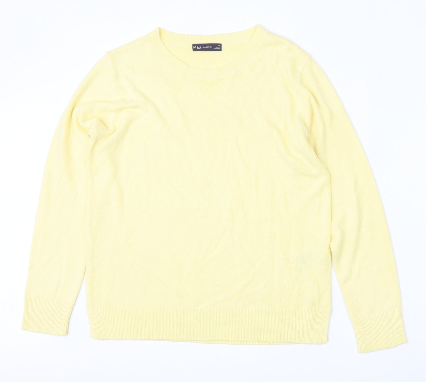Marks and Spencer Womens Yellow Round Neck  Acrylic Pullover Jumper Size 14