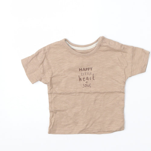 George Boys Brown  Cotton Basic T-Shirt Size 0-3 Months Round Neck