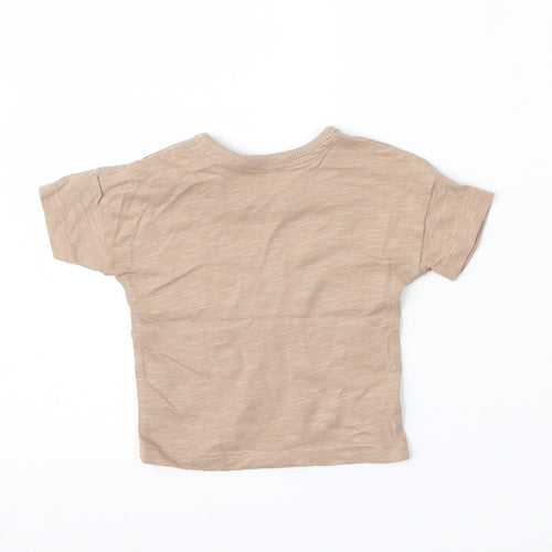 George Boys Brown  Cotton Basic T-Shirt Size 0-3 Months Round Neck