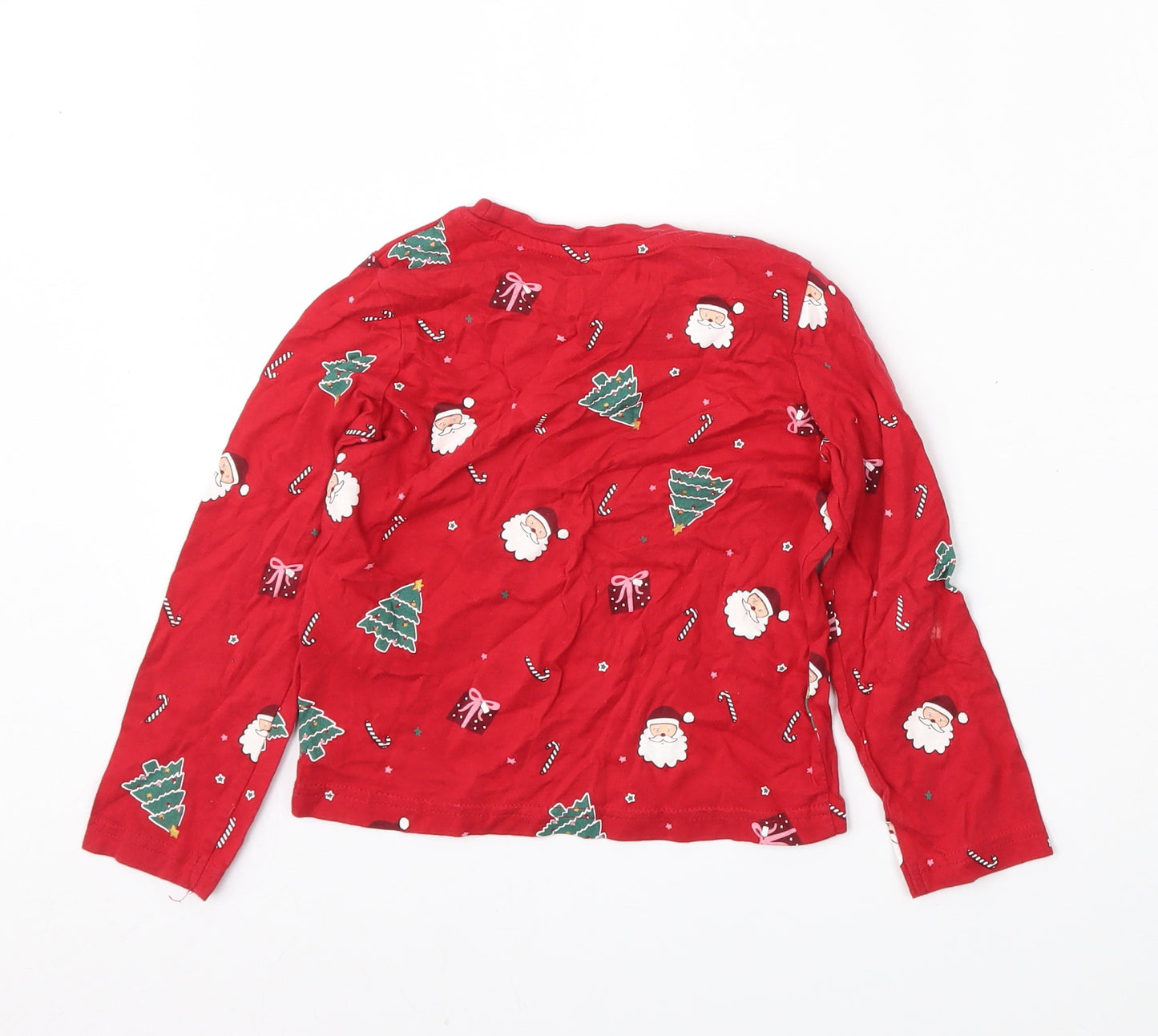 Primark Girls Red Geometric Cotton Basic T-Shirt Size 4-5 Years Round Neck  - Christmas