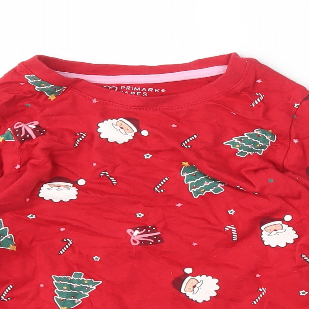 Primark Girls Red Geometric Cotton Basic T-Shirt Size 4-5 Years Round Neck  - Christmas