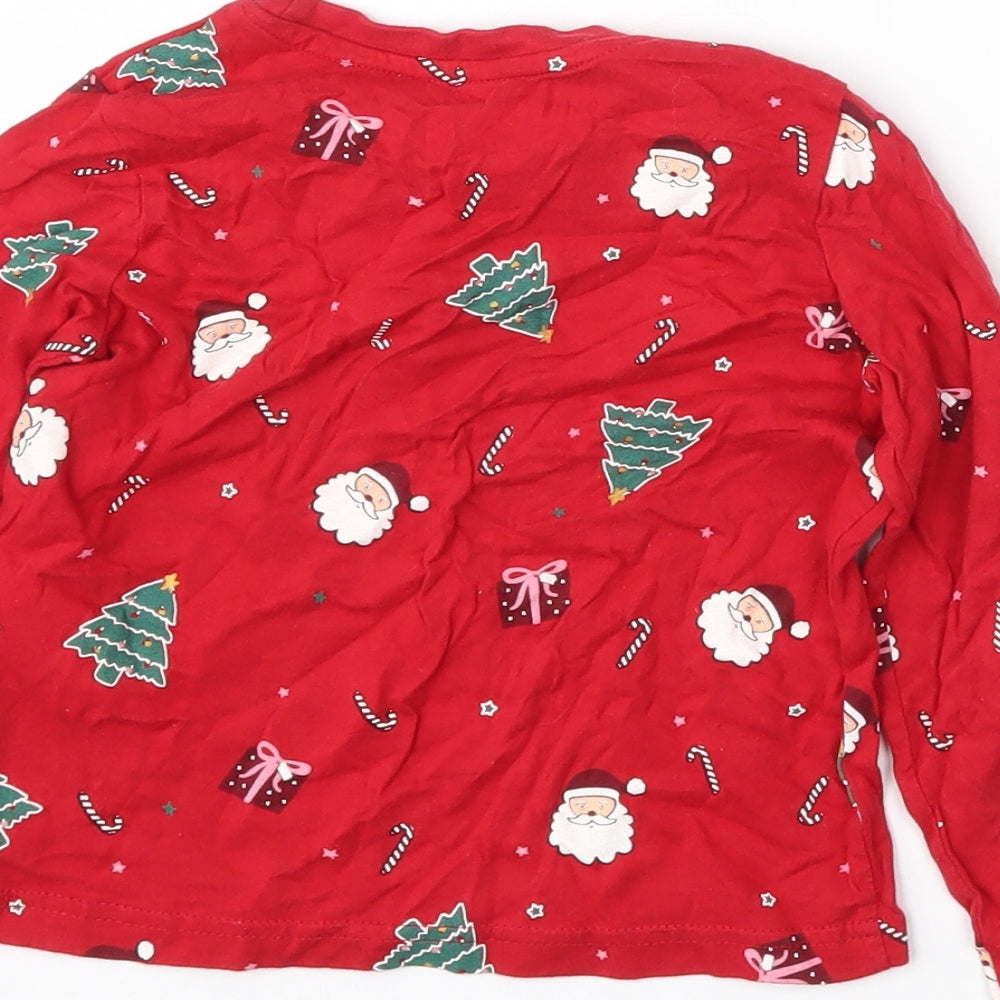 Primark Girls Red Geometric Cotton Basic T-Shirt Size 4-5 Years Round Neck  - Christmas
