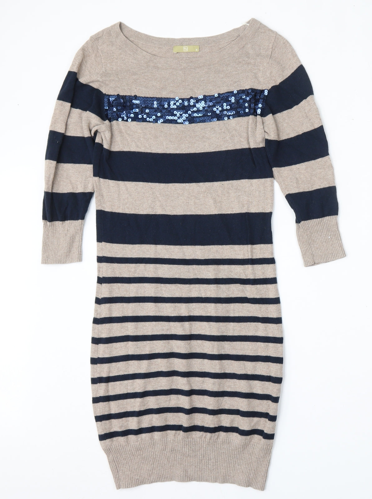 TU Womens Multicoloured Striped Polyester Pencil Dress  Size 8  Round Neck