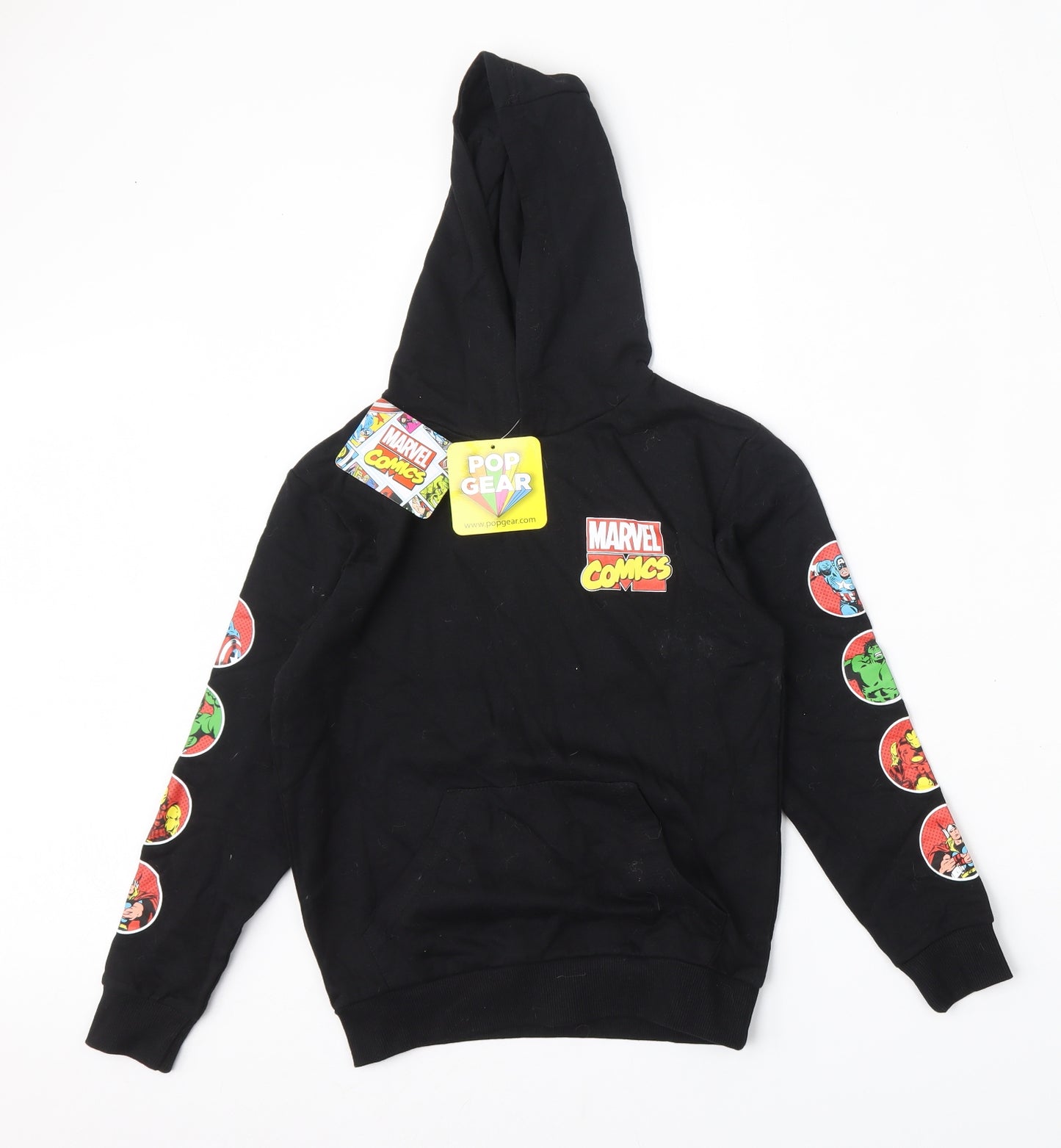 Pop Gear Boys Black  Cotton Pullover Hoodie Size 7-8 Years   - Marvel