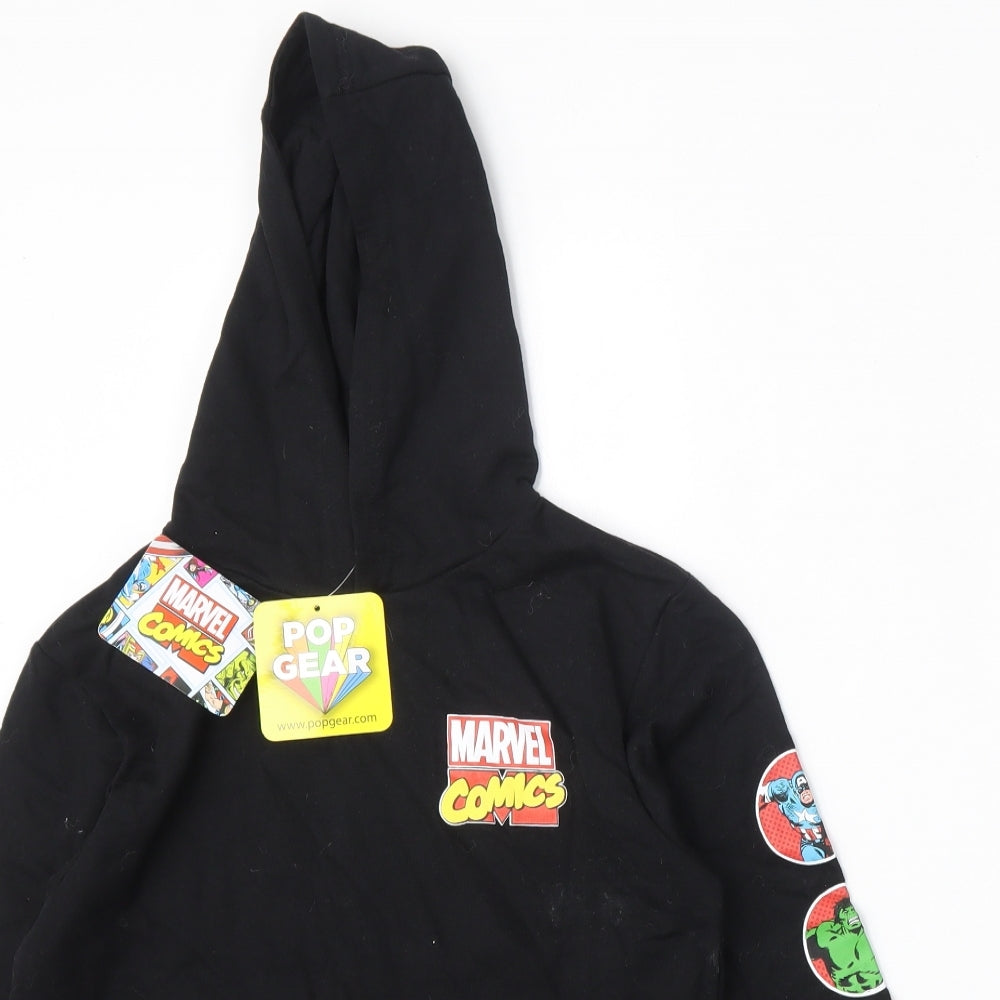 Pop Gear Boys Black  Cotton Pullover Hoodie Size 7-8 Years   - Marvel